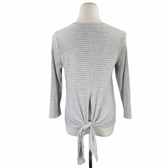 Code X Mode Gray Striped Long Sleeve Tie Back Tee - Picture 6 of 13